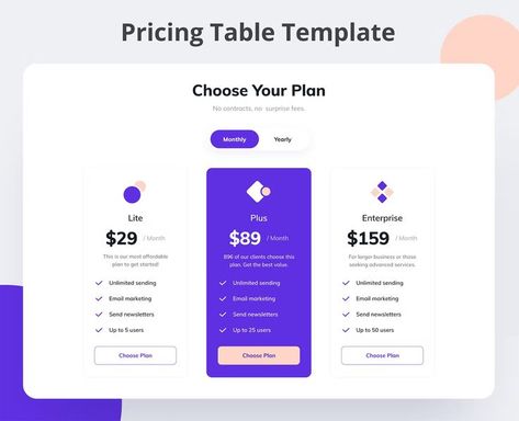 Pricing Plan UI Design Template FIG, XD, PSD Web Design Pricing, Landing Ideas, Ui Website, Table Template, Planning App, Mobile App Design Inspiration, Modern Website Design, Pricing Table, Price Plan