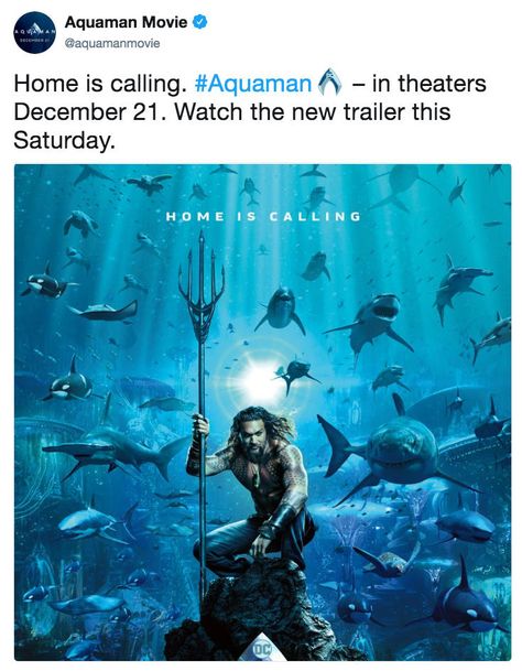 Home is calling. #Aquaman – in theaters December 21. Watch the new trailer this Saturday. | Aquaman Poster Edits | Know Your Meme New Aquaman, Aquaman Film, Tam Film, Aqua Man, Aquaman 2018, Arthur Curry, Poster Edit, Dolph Lundgren, Ingmar Bergman