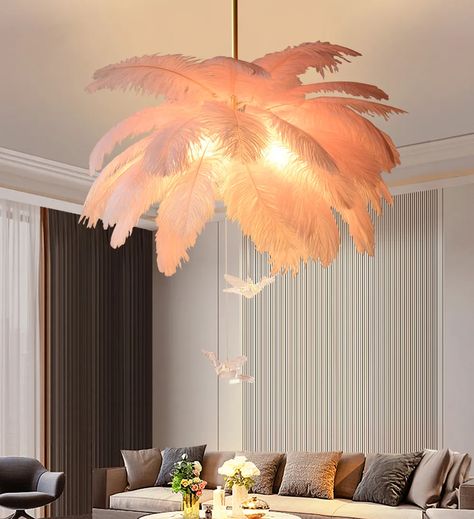 Loftus Art Deco 5-Light Chandelier Pink Feather Pendant Light LED Metal Lamp Living Room Pink Living Room Decor, Pink Chandelier, Unique Pendant Lights, Geometric Pendant Light, Art Deco Pink, Outdoor Chandelier, Lamp Living Room, Pink Living Room, Bedroom Wall Colors