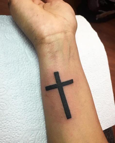 Cross Wrist Tattoos, Wrist Tattoo Men, Cross Wrist Tattoo, Cross Tattoos For Men, Black Cross Tattoos, Cross Tattoo On Wrist, Small Cross Tattoos, Simple Cross Tattoo, Black Men Tattoos