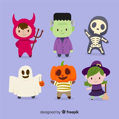 Cute collection of halloween character in flat design | Free Vector Halloween Characters Drawings, Halloween Character Design, Character Flat Design, Halloween Borders, Halloween Character, Casa Halloween, Halloween Characters, Halloween Frames, Ghost Cartoon