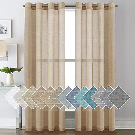 Pair Set Nickel Grommet Natural Linen Semi-Sheers, Light Filtering Premium Soft Rich Linen Curtain Panels for Living Room / Bedroom / Patio Sliding - 52x84 -Inch-Taffy Semi Sheer Curtains, Brown Curtains, Sheer Linen Curtains, Linen Curtain Panels, Bedroom Patio, Burlap Curtains, Sheer Curtain Panels, Drape Panel, Kids Curtains