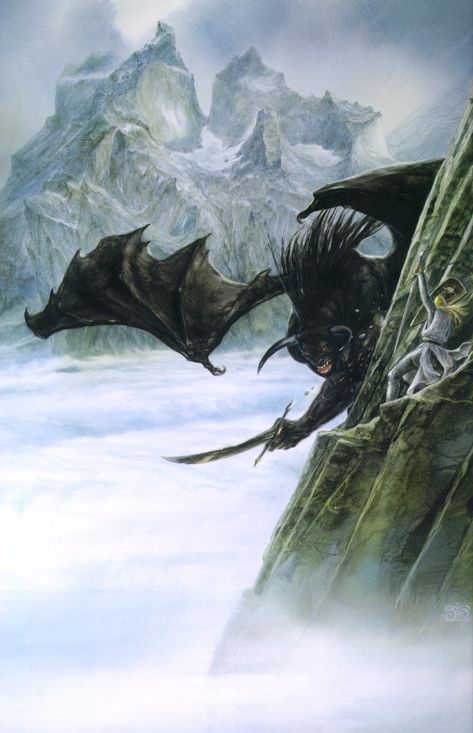 Lord of Balrogs was the title of Gothmog. He was a servant of Morgoth and High Captain of Angband during the First Age and probably led the group that saved Morgoth from Ungoliant in Ered Wethrin. In the Dagor-nuin-Giliath, he mortally wounded the Ñoldor lord Fëanor. In the Nírnaeth Arnoediad... Hyrule Castle, Alan Lee, John Howe, Middle Earth Art, Tolkien Books, Tolkien Art, Lotr Art, Heroic Fantasy, Ange Demon