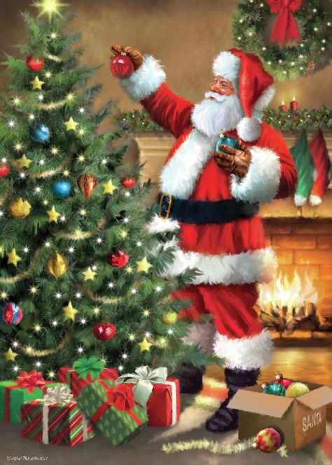 Santa Claus Pictures, Santa Klaus, Polish Christmas, Christmas Santas, Christmas Decoupage, Christmas Scenery, Christmas Artwork, Santa's Workshop, Christmas Tree And Santa