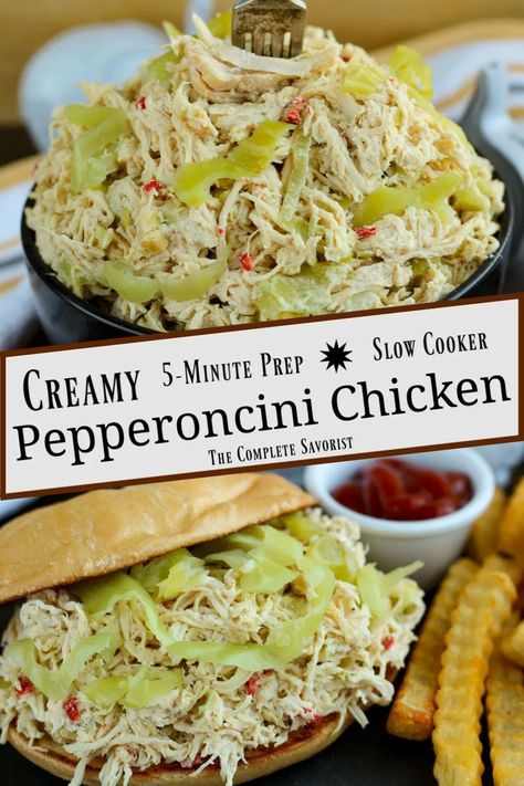 Pepperoncini Chicken Crock Pot, Creamy Pepperoncini Chicken, Recipes With Pepperoncini, Chicken Pepperoncini, Pepperoncini Recipes, Pepperoncini Chicken, Chicken Slowcooker, Crock Recipes, Macro Counting