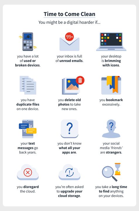 Are you a digital hoarder? 12 signs plus tips to declutter your data Files Organization, Digital Decluttering, Decluttering Ideas Minimalism, Digital File Organization, Digital Declutter, Digital Filing System, Digital Clutter, Second Brain, Burnout Recovery