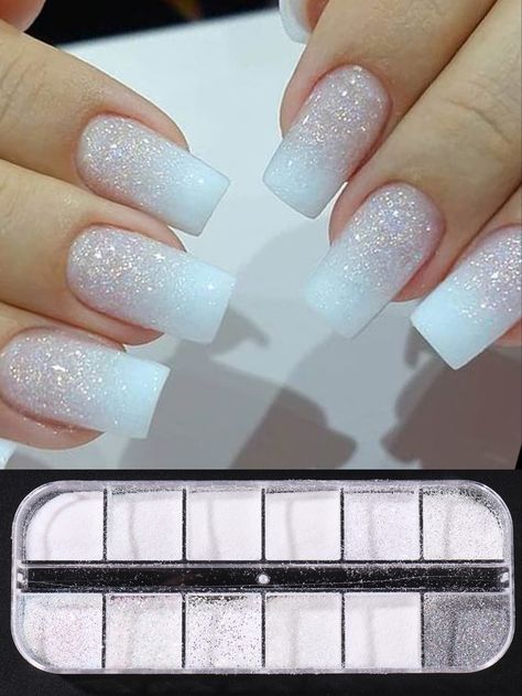 White Sparkle Nails, Nail Glitter Powder, Sugar Nails, Glitter Powder, Nail Glitter, Bride Nails, Diy Nail Art, Gem Nails, Nail Designs Glitter