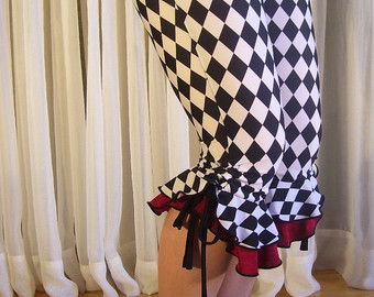 Capri bloomers ruffles pants black and white jester by creaturre Female Jester Costume, Black And White Jester, Jester Costume, Creative Clothing, Ruffle Pants, Stretch Pants, Pants Black, Belly Dance, Black Pants