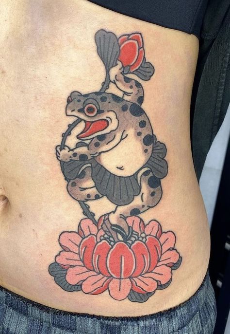 Japanese Mask Tattoo, Traditional Japanese Tattoo Flash, Frosch Illustration, Frog Tattoo, Traditional Tattoo Designs, Dinosaur Tattoos, Mushroom Tattoos, Frog Tattoos, Japan Tattoo Design