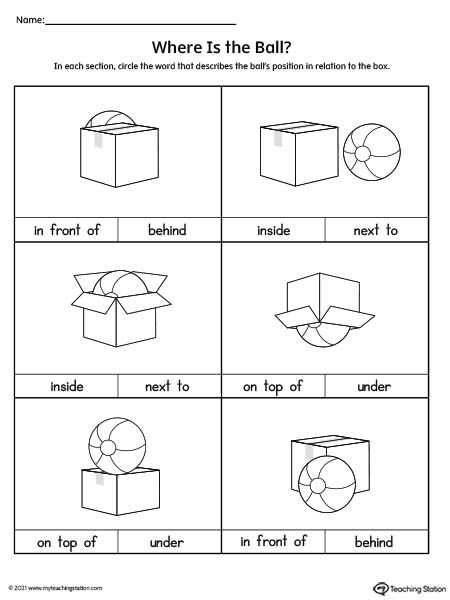 Help your preschooler practice positional words with this printable worksheet. Positional words included in this activity are: Where Worksheet, Positional Words Worksheet, Positional Words Kindergarten, Preschool Math Curriculum, Positional Words Activities, Positional Words, Preposition Worksheets, Grammar Notes, Words Worksheet