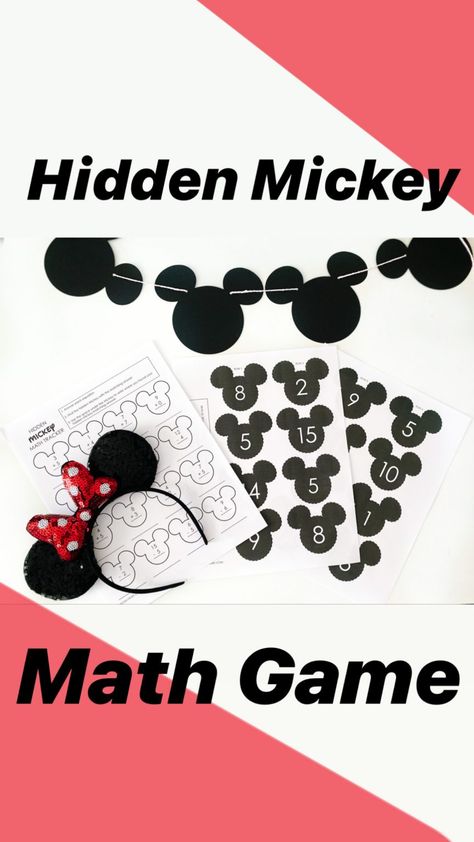 Hidden Mickey Math Game - The Gray Ruby Diaries Disney Math Activities Kindergarten, Disney Crafts For Kindergarten, Disney Day Preschool, Disney Day Kindergarten Activities, Disney Day At School Ideas, Disney Activities For Kindergarten, Disney Week Preschool Activities, Disney Day Classroom Activities, Disney Math Activities Preschool