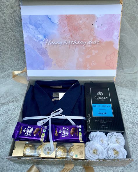 Gift hamper for him #gifthamper #hamperbox #instapost #shirtboxhamper #giftideas #bithdayhamper #picoftheday #birthdaygift DM for order… Gift Hamper For Him, Hampers For Him, Dairy Milk Chocolate, Hamper Boxes, Happy Birthday Dear, Wear Perfume, Gift Hampers, Gifts For Him, Happy Birthday