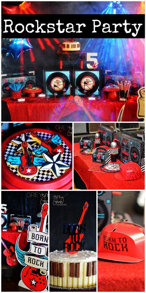 Talk about a fun rockstar boy birthday party! See more party ideas at CatchMyParty.com. Born To Rock Party, Festa Rock Roll, Rock And Roll Birthday Party, Guitar Party, Rock Star Theme, Born To Rock, Rockstar Party, Rock And Roll Birthday, Rockstar Birthday