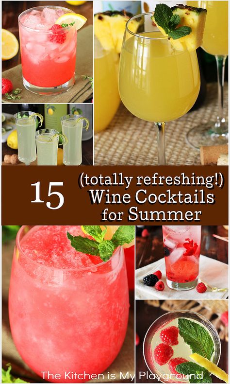 Summer Acholic Beverages, Wine Cocktails No Liquor, Wine Cocktail Recipes Easy, Wine Based Cocktails, Wine Drinks Recipes, Summer Wine Recipes, Easy Wine Recipes, Summer Wine Cocktails, The Kitchen Is My Playground