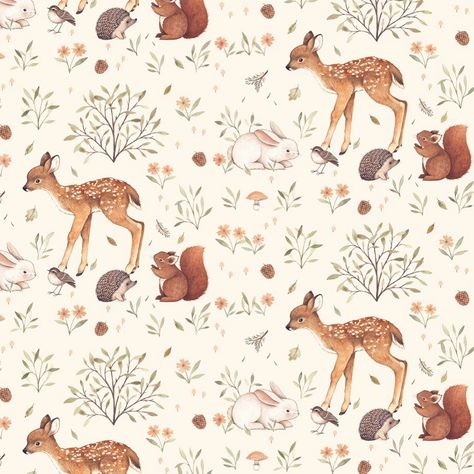 Nina Stajner, Pet Day, Deer Print, Baby Deer, Floral Background, Woodland Animals, Flowers And Leaves, Quilting Projects, Fabric By The Yard