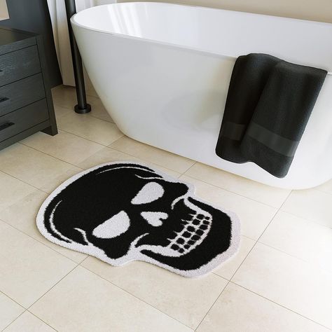 WITTIZA Skull Bath Mat - Skull Rug Gothic Decor - Skulls Halloween Bathroom Mats - Black Goth Home Decor for Bedroom Kitchen Room - Horror Witchy Rugs Bathmat Spooky Gift #skull #bathmat #skullmat #skullrug #spooky #halloween #goth #gothic #gothdecor #bathroomdecor #homedecor Goth Rug, Home Decor For Bedroom, Skull Rug, Bathtub Mats, Halloween Bathroom, Spooky Spiders, Spooky Gifts, Goth Home, Goth Home Decor