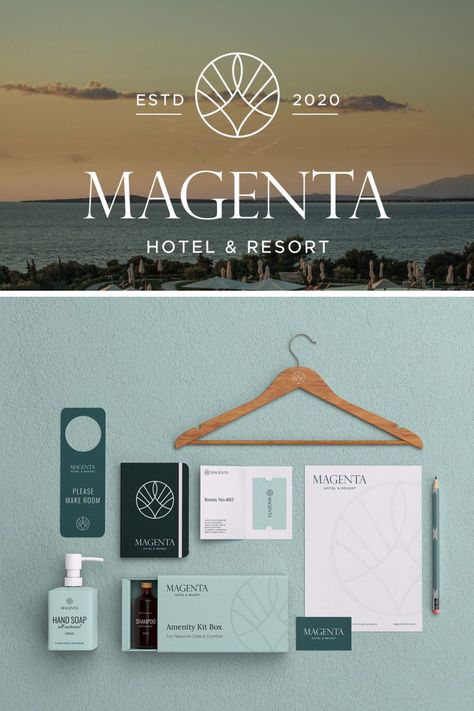 Brand identity design for Magenta hotel & resort. Modern and minimalstc approach to create this amazing visual design. #logo #logodesign #hotelbranding #brandidentitydesign #minimalisticlogo #logodesigner #professionallogo Magenta Branding, Resort Branding, Resort Logo Design, Visual Identity Design Branding, Hotel Logo Design, Inspiration Logo Design, Resort Logo, Hotel And Resort, Logo Branding Design