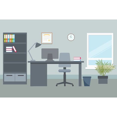 Office Animation, Office Clipart, Office Drawing, Office Cartoon, Principals Office, Animation Ideas, Office Background, Illustration Flat, Grey Desk