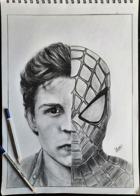 Spiderman Sketch, Drawing Spiderman, Spiderman Sketches, Tekken 2, Marvel Art Drawings, Face Art Drawing, Avengers Fan Art, Holland Art, Caricature Sketch