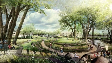 Boulder Civic Area | TLS Landscape Architecture Water Factory, River Park, Urban Park, Bike Path, Architecture Rendering, Urban Spaces, Design Competitions, Architecture Presentation, Green Space