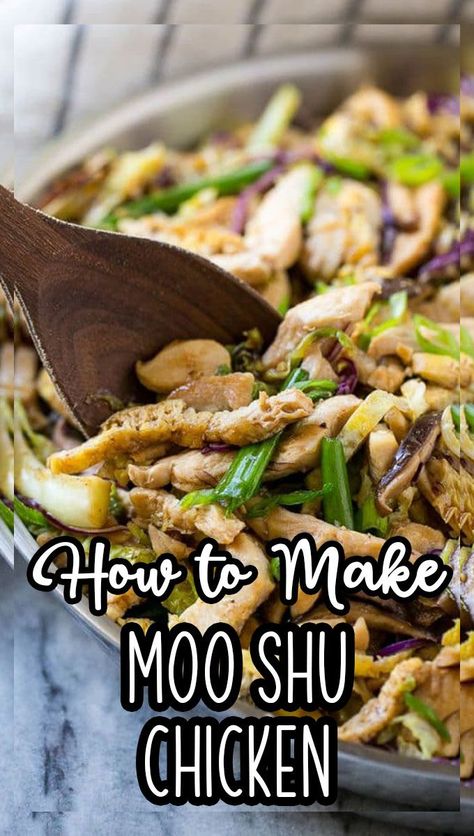 This recipe for moo shu chicken is a quick and easy dinner option that tastes so much better than take out! Moo Shu Chicken, Moo Shu, Dim Sum Recipes, Easy Dinner Options, Easy Stir Fry Recipes, Creamy Chicken Recipes, Easy Main Dishes, Authentic Chinese Recipes, Chinese Cooking Recipes