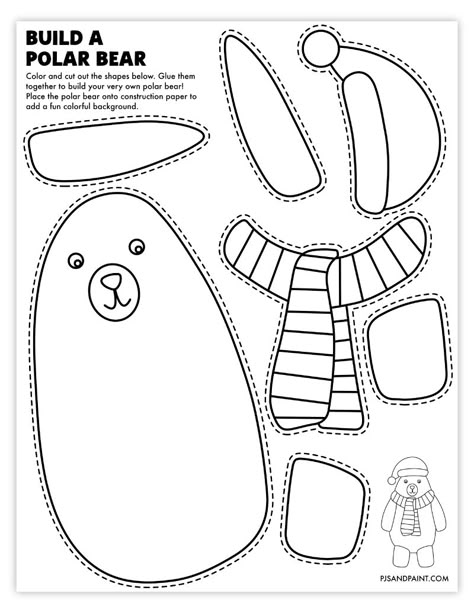 build a polar bear Polar Bear Template Free Printable, Polar Bear Craft Preschool, Bear Crafts Preschool, Train Crafts, Polar Bear Craft, Elf Crafts, Snowman Coloring Pages, Pencil Crafts, Scarecrow Crafts