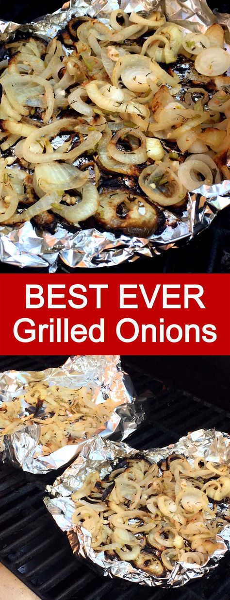 This grilled onion slices are amazing! They are marinated before grilling, so they are super flavorful! Grilling them in foil is so smart! Grilled Onion, Vegan Grilling, Vegetable Side Dishes Recipes, Side Dishes For Bbq, Grilled Onions, Slices Recipes, Grilled Veggies, Grilled Corn, On The Grill