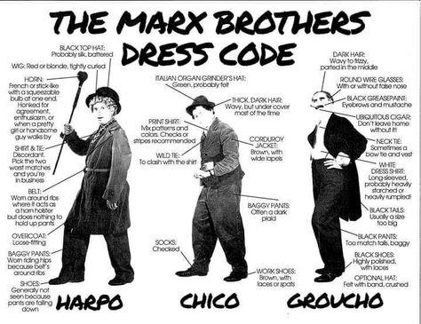 The Marx Brothers Dress Code Marx Brothers, Jewish Humor, Motivational Interviewing, Comedy Duos, Groucho Marx, Classic Comedies, All In The Family, Cult Movies, Tv Entertainment