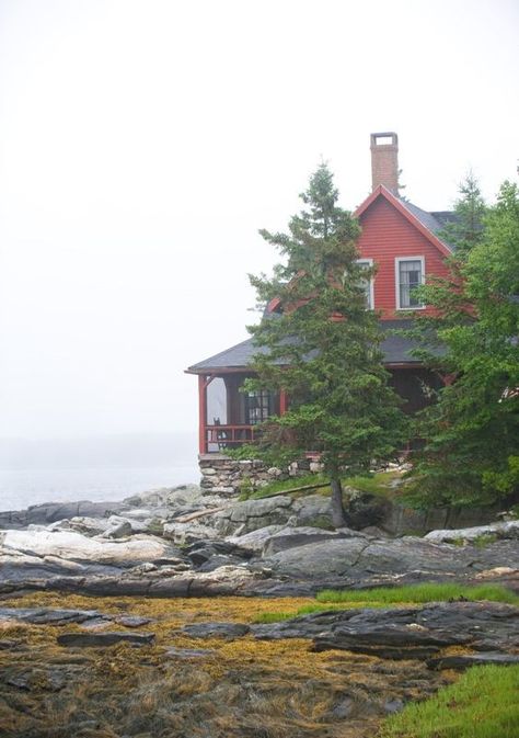 Cerulean Sea, A Well Traveled Woman, Cottage By The Sea, House By The Sea, Rocky Shore, Red House, Cabins And Cottages, Beach Cottages, Coastal Living