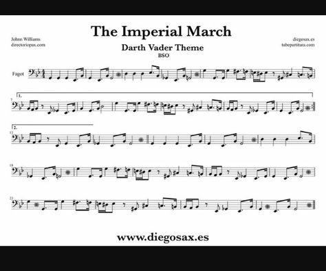 Imperial March for any bass clef instrument Humour, Songs In Bass Clef, Bass Clef Music, Sheet Music Bass Clef, Star Wars Sheet Music, Bass Clef Sheet Music, Flute Songs, Orchestra Humor, Bassoon Music