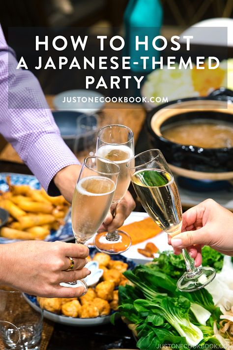 To ring in the holiday season, we have put together a guide on how to host a Japanese-themed party. There will be delicious menu ideas, appetizers, snacks, sweet treats, kids & adults friendly activities, decoration ideas, and entertaining tips. #japanesepartyideas #japanesefood #japaneseculture #partyideas | More Japanese Food & Culture at JustOneCookbook.com Japanese Food For Party, Japanese Christmas Dinner Ideas, Japanese Theme Parties Food, Asian Party Food Ideas, Japanese Bridal Shower Ideas, Japanese Tea Party Food, Japanese Inspired Party, Japanese Tea Party Ideas, Asian Inspired Dinner Party