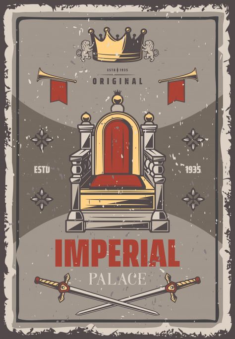 Vintage colored royal poster with inscri... | Free Vector #Freepik #freevector Castle Vector, Printable Wall Collage, Medieval Aesthetic, Crossed Swords, Vintage Pop Art, Pop Art Illustration, Knight Armor, Royal Design, Medieval Knight