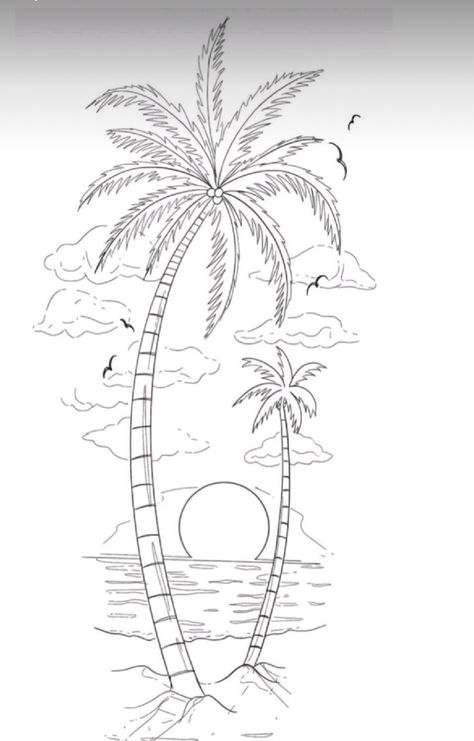 Palm Tree Sketch, Palm Tree Drawing, Beach Drawing, Lion Tattoo Design, Tree Drawing, Lion Tattoo, Sketches Easy, Quick Sketch, Tropical Islands