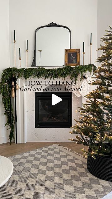 Fireplace Garland Hooks, Christmas Garland Styling, Norfolk Pine Garland Mantle, How To Attach Garland To Mantle, Garland On Mantle Christmas, Hanging Garland On Mantle, Garland On Tv Stand, How To Decorate A Mantle For Christmas, Garland Mantle Christmas