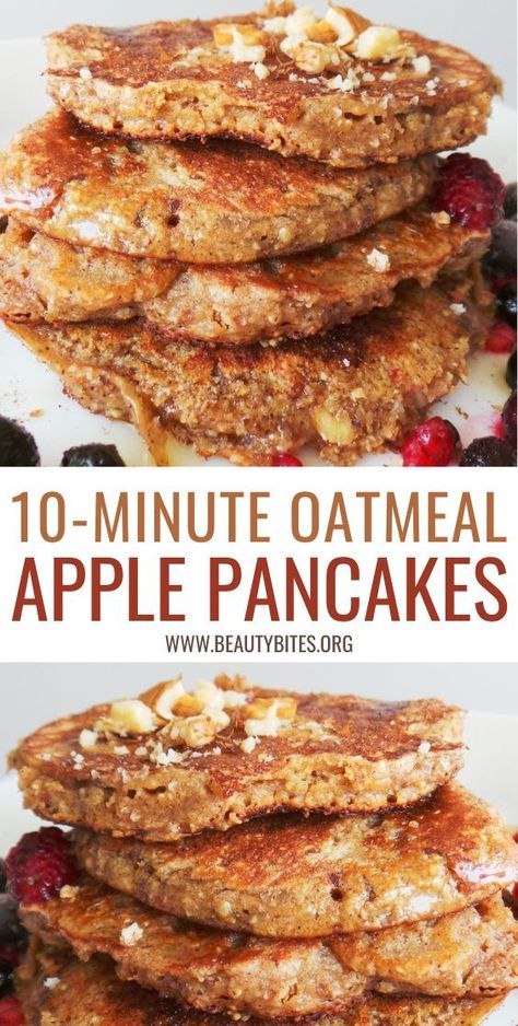 Weight Watchers Oatmeal Apple Pancakes, Heart Healthy Pancake Recipes, Healthy Breakfast Snacks On The Go, Oatmeal Apple Yogurt Pancakes, Easy Breakfast With Oats, Apple Crisp Pancakes, Health Clean Eating, Legume Breakfast Recipes, Apple Oats Pancakes