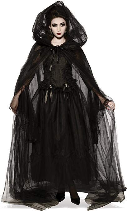 Amazon.com: Rubie's Women's Black Hooded Cape, One Size: Clothing Maleficent Cosplay, Horror Clothes, Vampire Halloween Costume, Ghost Bride, Cape Costume, Bride Costume, Witch Dress, Witch Halloween Costume, Black Cape