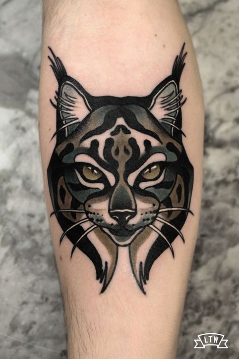 Lynx Tattoo Traditional, Lynx Cat Tattoo, Traditional Bobcat Tattoo, Lynx Tattoo Design, Bobcat Tattoos, Feline Tattoo, Neo Traditional Chest Tattoo, Lynx Tattoo, Gentleman Tattoo