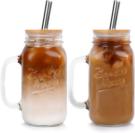 Mason Jars With Handles, Mason Jar Drinks, Mason Jar Mugs, Mason Jar Cups, Hydration Station, Drinking Jars, Coffee Jars, Smoothie Cup, Reusable Cups