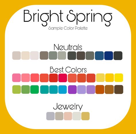 Bright Spring Color Palette Outfits Fall, Bright Spring Accessories, Bright Spring Color Palette Nail Polish, Spring Bright Palette, Bright Spring Color Combinations, Vivid Spring Color Palette, Bright Spring Color Season, Bright Spring Colour Palette, Bright Spring Palette Outfits