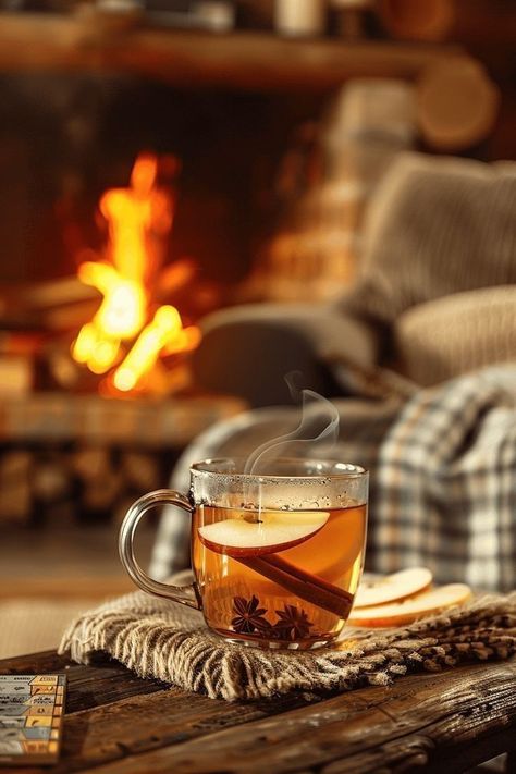 Cold Drink Photography, Fall Screensavers, Apple Cider Tea, Victoria Aesthetic, Apple Cider Vinegar Tea, Fireplace Cozy, Unsweetened Iced Tea, Tea Wallpaper, Spiced Drinks