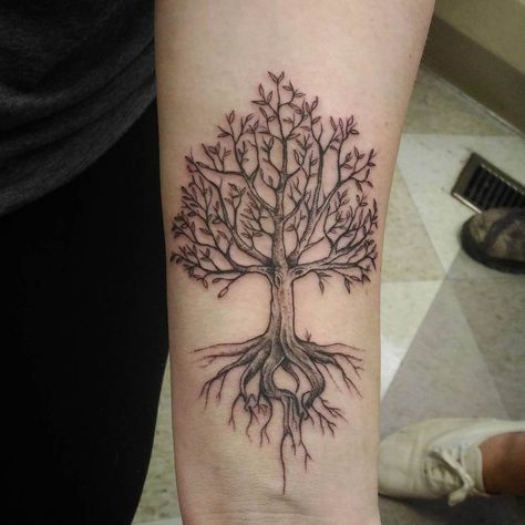 Oak Tree Tattoo Forearm, Oak Tree Tattoo Designs, Oak Tattoo, Olive Tree Tattoos, Tree Tattoo Ideas, Tree Silhouette Tattoo, Tree Roots Tattoo, Tree Tattoo Meaning, Tree Tattoo Forearm