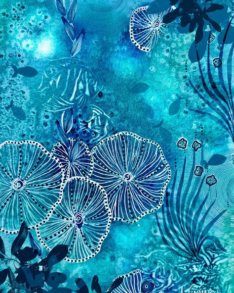 This is an older piece made on a fun watercolor background in shades of blue 🐠💙 I also added some plants using Procreate on the ipad ✨ From blending techniques to experimenting with textures, every stroke brought this artwork to life . #WatercolorArt #UnderTheSea #MarineLifeArt #UnderwaterCreatures #SeaLifeArt #CoralReefArt #ArtisticAdventure #CreativeVibes #SplashOfColor #SeascapePainting #ArtisticTechniques #OceanInspired #ArtistLife Marine Illustration Ocean, Underwater Plants Art, Under Water Art, Sea Life Illustration, Underwater Illustration, Under The Sea Art, Yellena James, Ocean Mural, Coral Reef Art