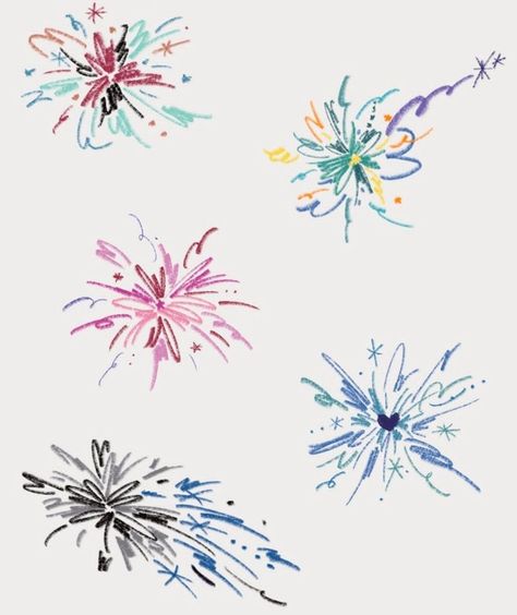 Fire Works Doodle, Fireworks Reference, Fireworks Doodle, Firework Illustration, Fireworks Drawing, Fireworks Illustration, Fireworks Aesthetic, Firework Design, How To Draw Fireworks