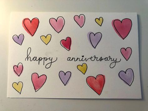 I Love You Watercolor Card, Creative Anniversary Cards, Happy Anniversary Drawings, Homemade Anniversary Cards For Him, Happy Anniversary Ideas, Anniversary Cards For Parents Handmade, Happy Anniversary Card Ideas, Anniversary Watercolor Card, Happy Anniversary Cards Diy