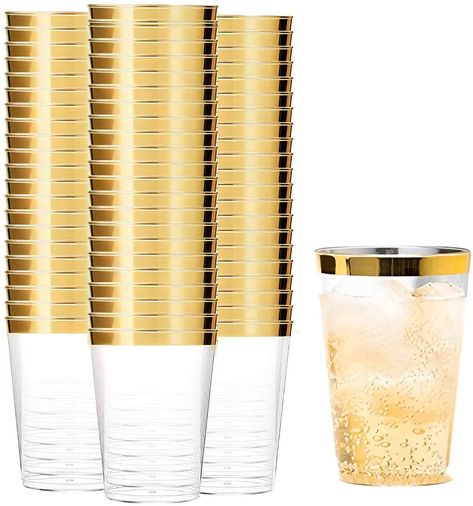 Disposable Wedding Cups, Drink Birthday, Wedding Plastic Cups, Gold Cutlery Set, Glass Transparent, Champagne Party, Wedding Cups, Gold Cup, Birthday Cup