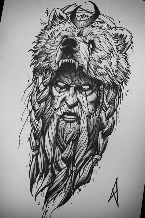 Bear Headdress Tattoo, Bear Headdress, Headdress Tattoo, Viking Bear, Viking Tattoo Sleeve, Bear Tattoo Designs, Tattoo Zeichnungen, Bear Tattoos, Men Tattoos