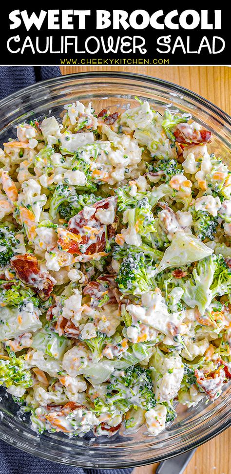 Sweet Broccoli Pasta Salad, Brocolli Cauliflower Salad Healthy, Brocolli And Cauliflower Salad Recipes, Coliflower And Broccoli Salad, Broccoli Colliflower Salad, Broc Cauliflower Salad, Amish Salad Recipe Broccoli Cauliflower, Brocoli Cauliflower Salad Recipes, Creamy Cauliflower Salad