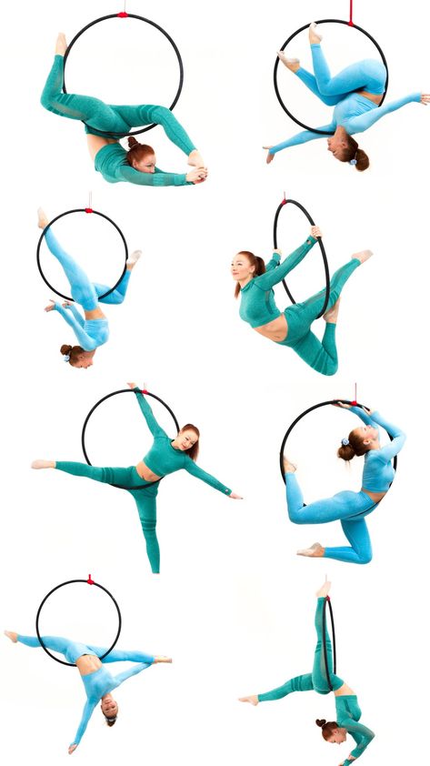 Ariel Hoop Poses, Areal Hoop Tricks, Aerial Lyra Poses, Acrobat Poses Reference, Hoop Acrobatics, Hoop Gymnastics, Circus Gymnast, Aerial Spiral, Aerial Silks Poses