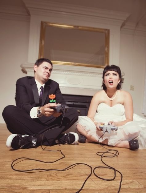 don't be afraid to showcase your couple personality by creating a theme that is unique to you! Gamer Prenup Ideas, Gamer Wedding Ideas, Weary Traveler, Video Game Wedding, Zelda Wedding, Gamer Couple, Prewedding Ideas, Gamer Wedding, Wedding 101