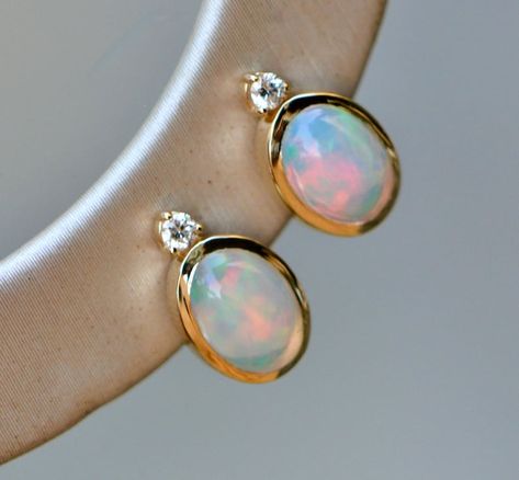 Genuine White Ethiopian Opal Diamond Stud Earrings 14k Gold, October Birthstone Post Earring, Small Dainty Stud Earring, Minimalist Jewelry - Etsy South Africa Opal Stone Earrings, Opal And Diamond Earrings, Opal Jewelry Earrings, Ethiopian Opal Earrings, Ear Tops, Opal Earring, Faberge Jewelry, Diamond Tops, Pendant Ideas